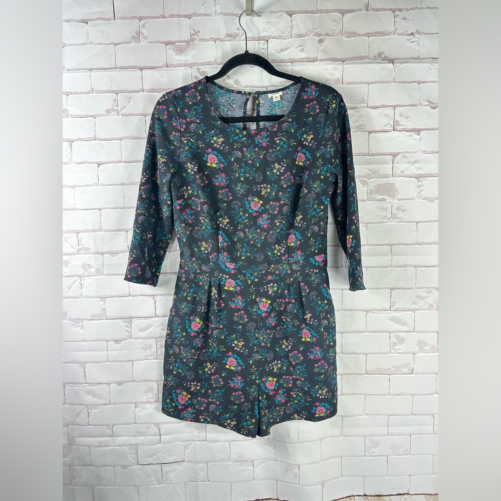Garage Y2K Black Floral Pleated Whimsygoth Grunge Festival Jumpsuit Romper | M
